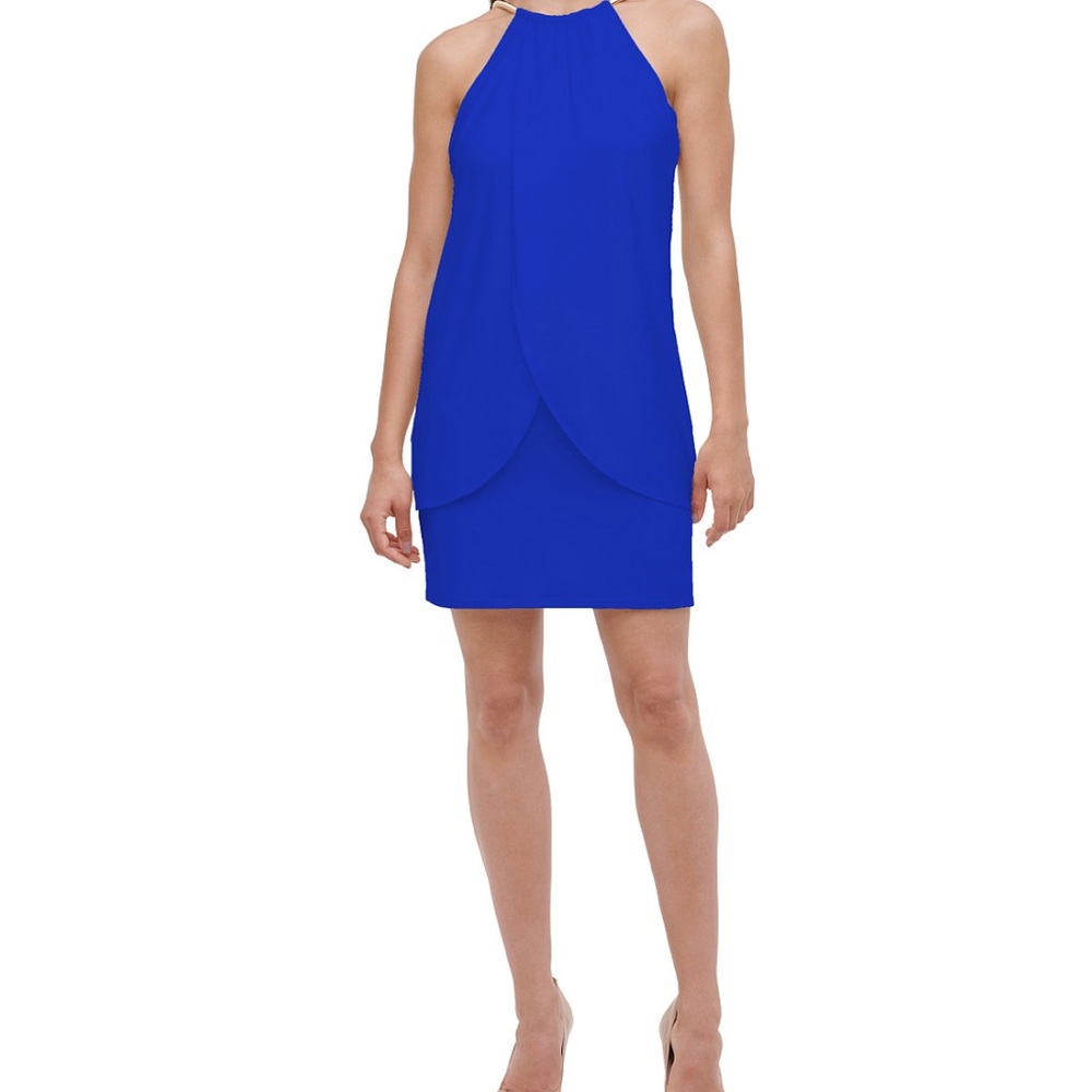 Kenzie Cobalt Blue Draped Halter Mini Dress Size 16